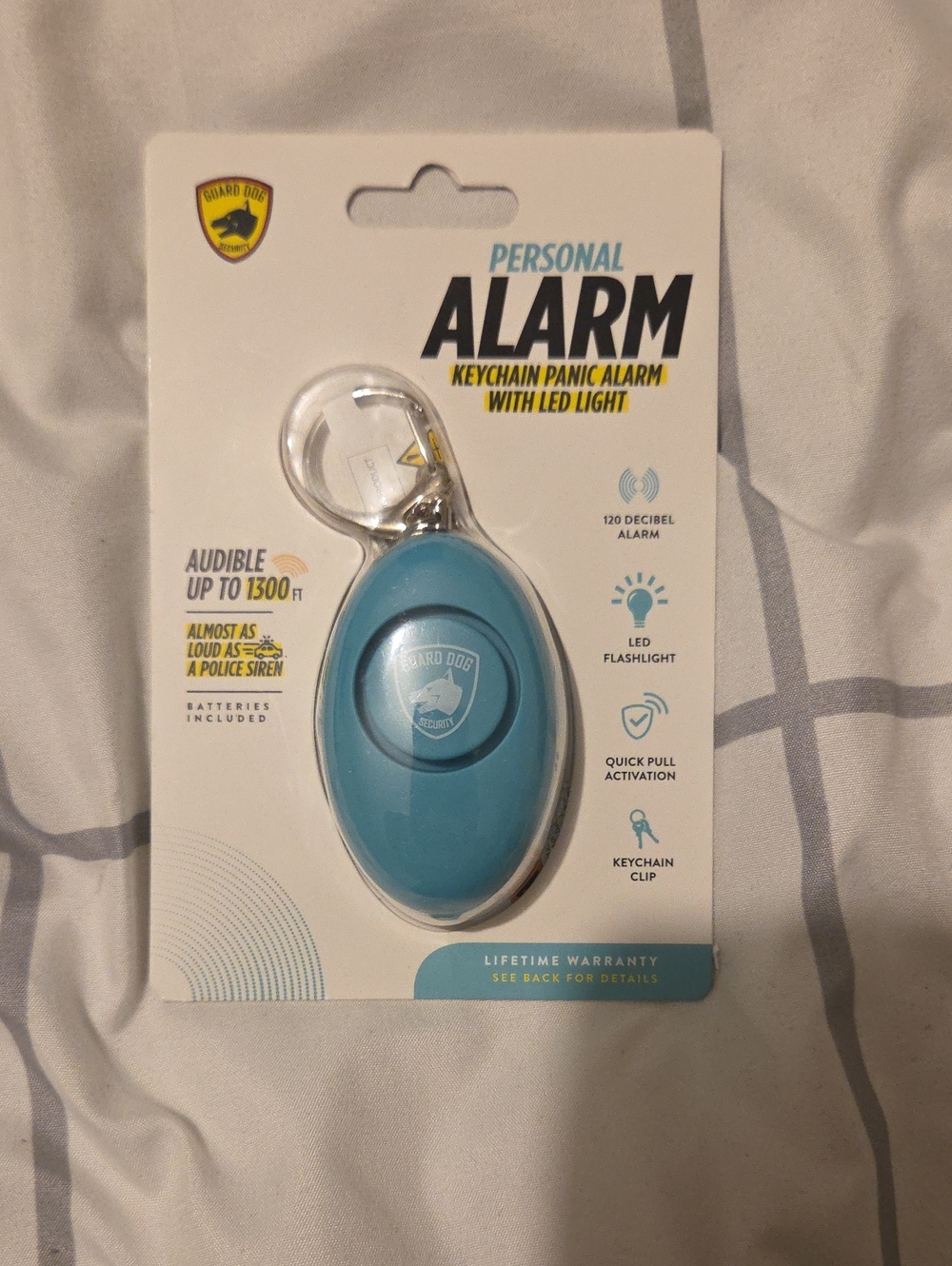Personal Alarm Keychain with LED Light - Blue -